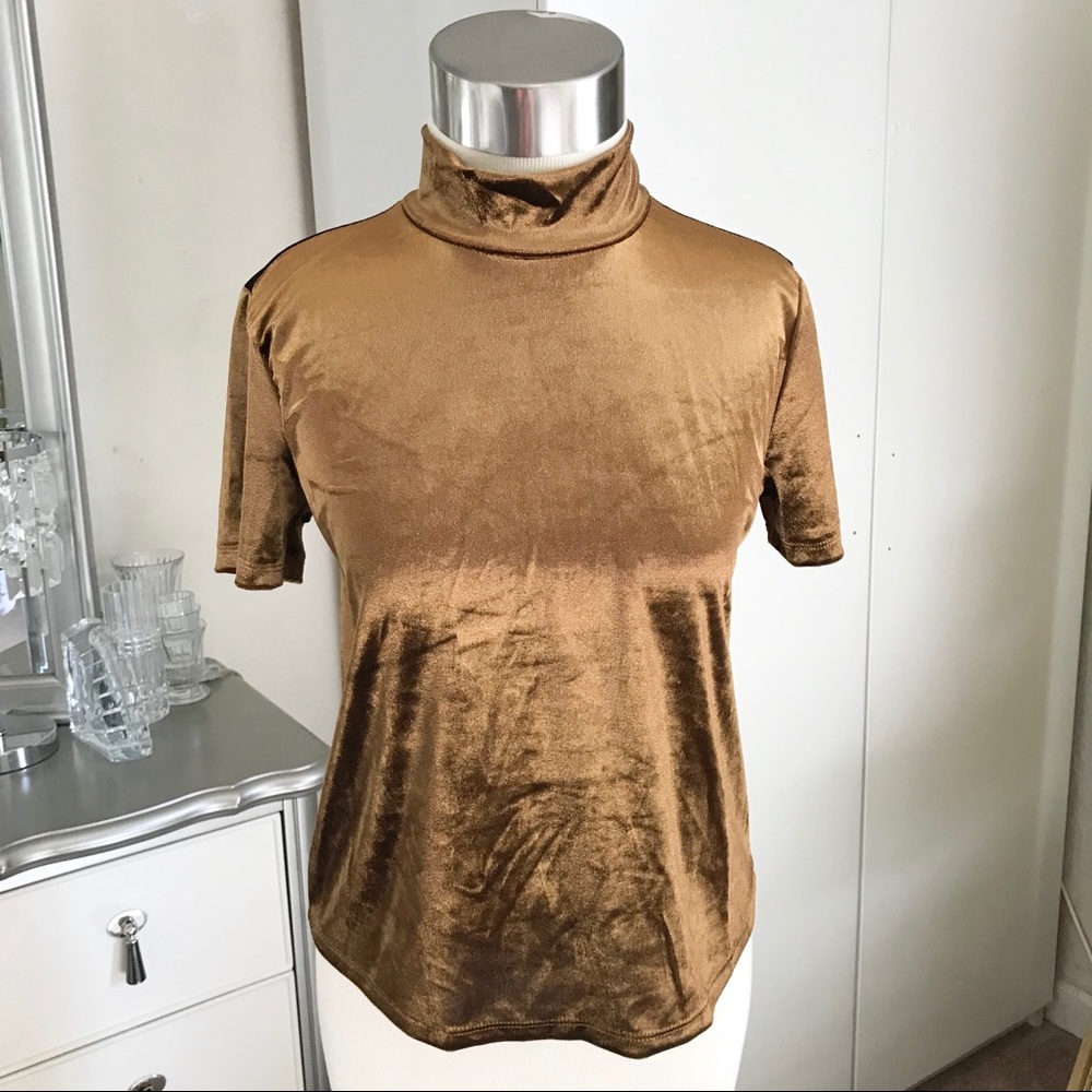 Zara Mock Neck Top Velvet Medium NWOT